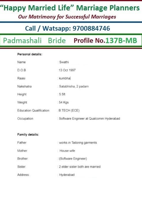 Swathi, Profile No.137B Birth Yr 1997, MB1