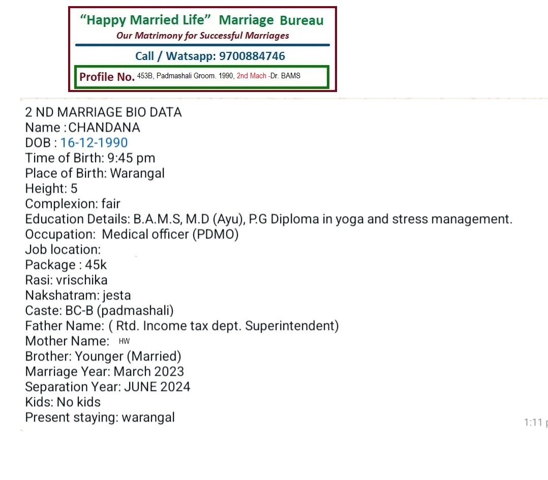 Dr. Chandana BAMS, Profile No.453B, Birth Year1990, 2nd Mach MB