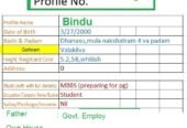 Dr.Bindu MBBS (PG Running), Profile No.56BP, Birth year 2000