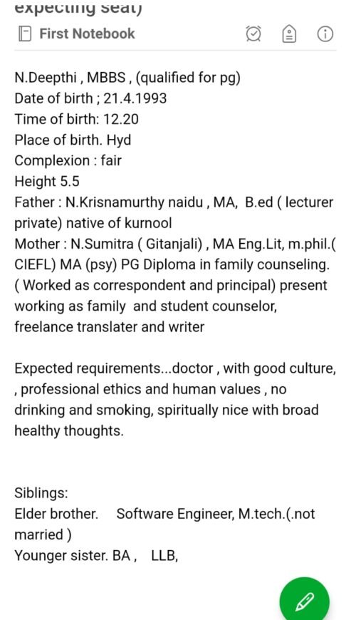 Dr.Deepthi MBBS 1993 Munnurkapu, Mudiraj or Nayudu Profile No.800