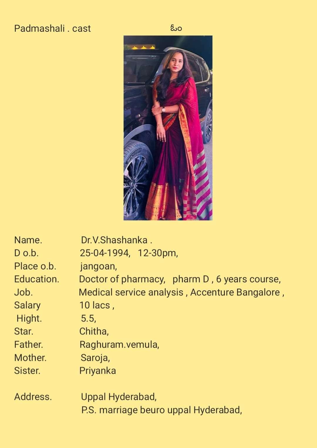 Dr.Shashanka, Birth Yr 1994, Income 10L, Profile No 655B