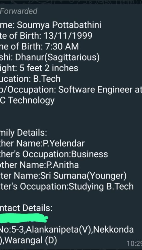 Soumya, Birth Yr 1999, Income 10L, B.Tech, MB, PM, Profile No 838B