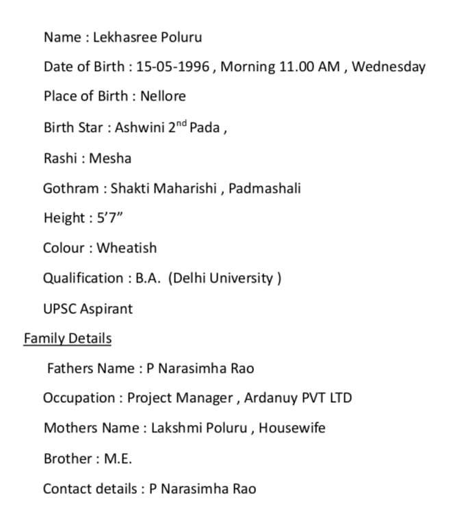 LeKhasree,Birth Yr 1996,BA, Profile No 1108B