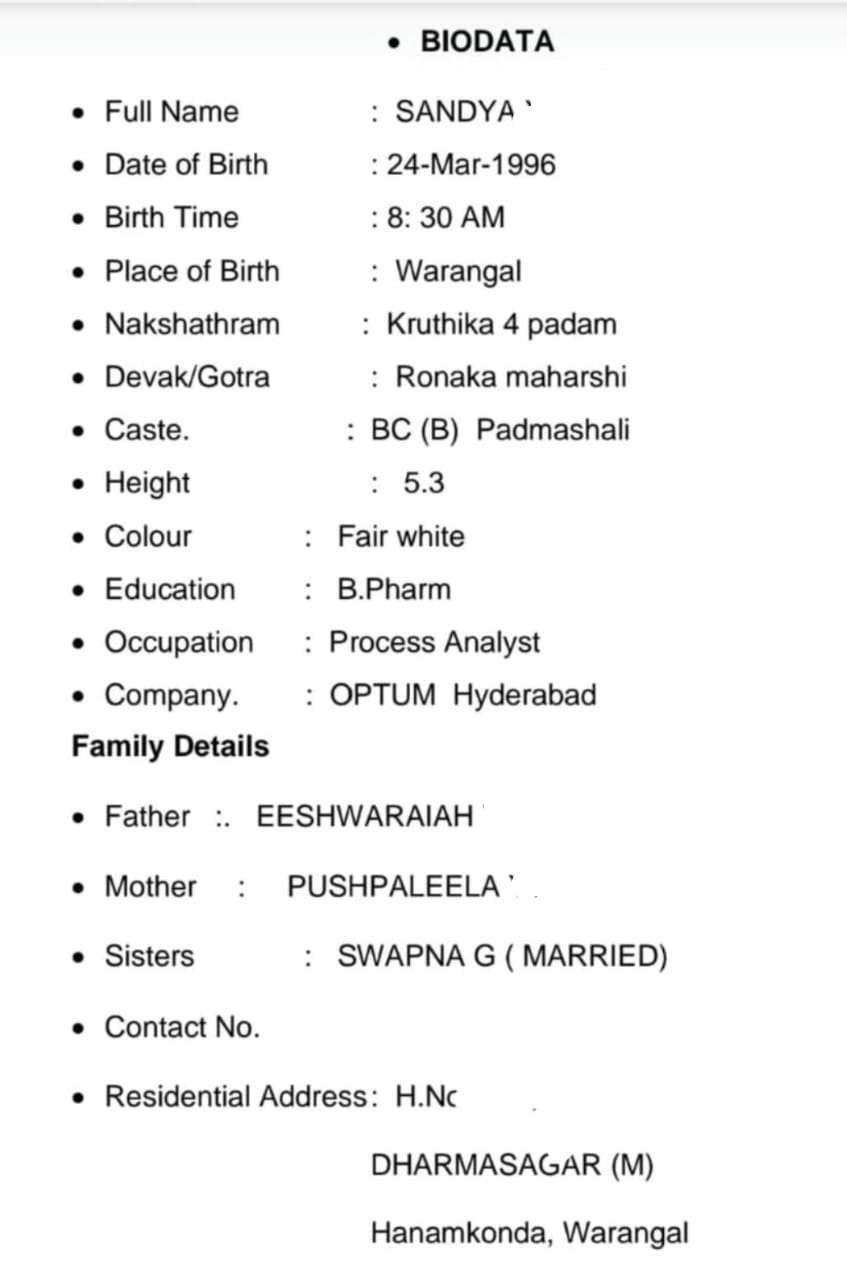 Sandya, Birth yr 1996, B,Pham,MB, Profile No 1127B